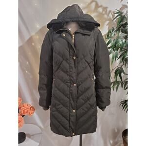 MK Michael Kors Womens Goose Down Hooded Faux Fur Long Jacket Sz L Green Coat